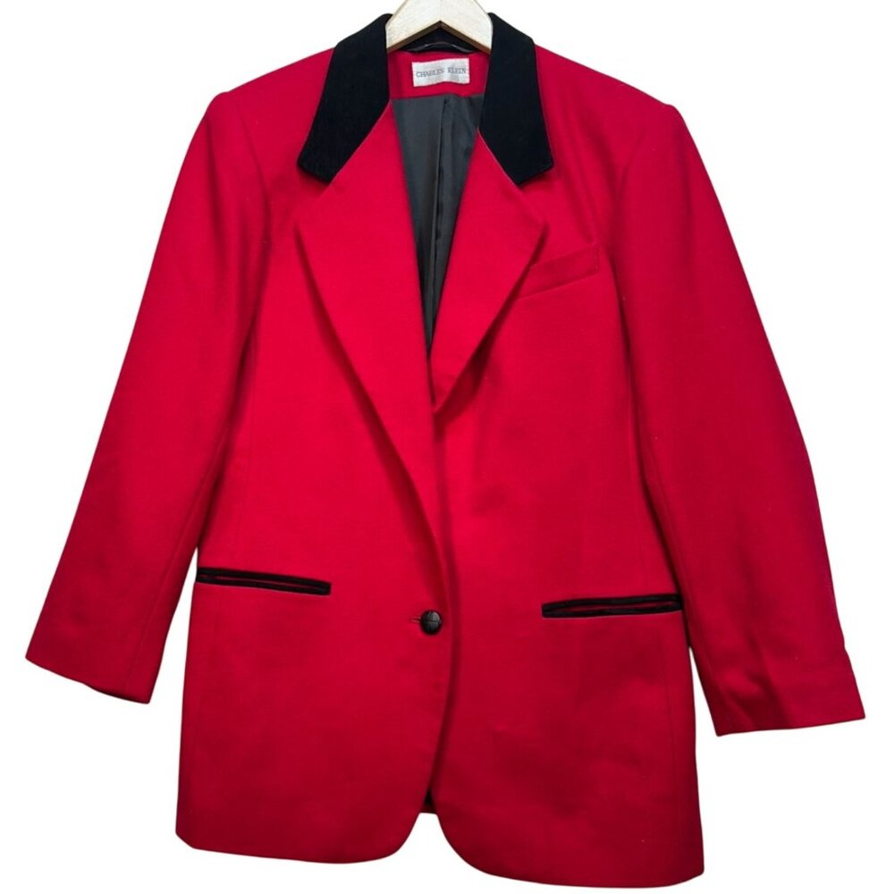 Charles Klein Women's Old Money Blazer  Size 10 Red Black Velvet Collar